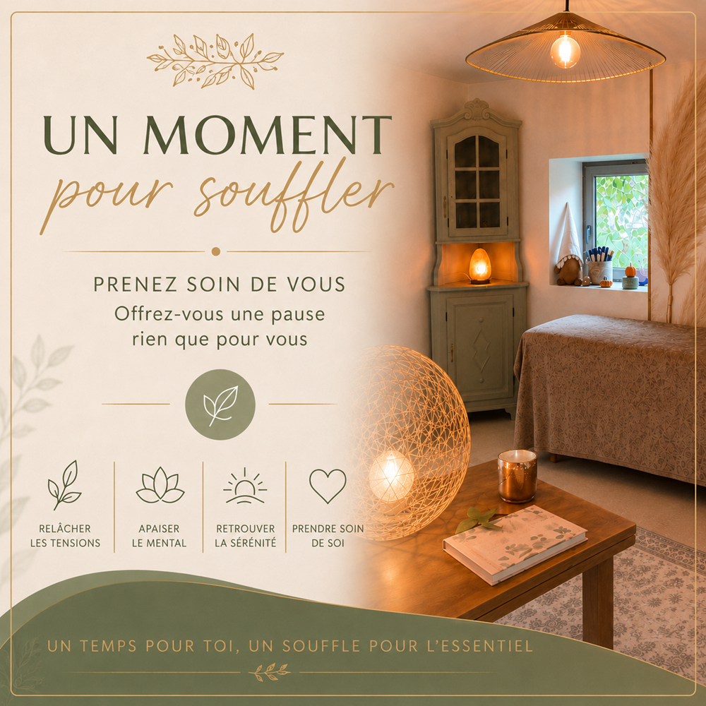 Illustration d'Un moment pour souffler : un intérieur cosy et chaleureux invitant à relâcher les tensions et prendre soin de soi.