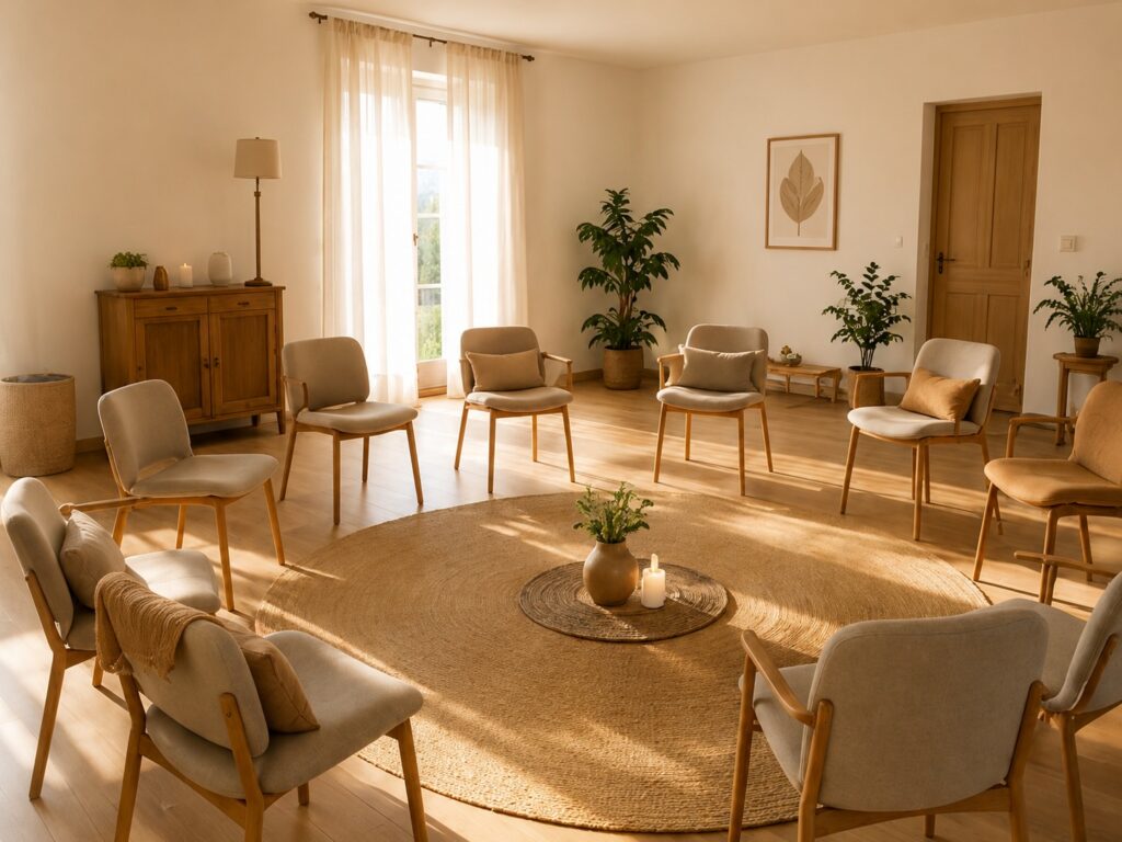 Salle d’atelier préparée en cercle